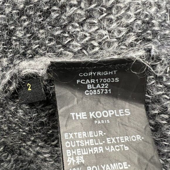 The Kooples Cardigan M Womens Gray Black Animal Print Mohair Wool Pockets Hooded - Picture 8 of 11